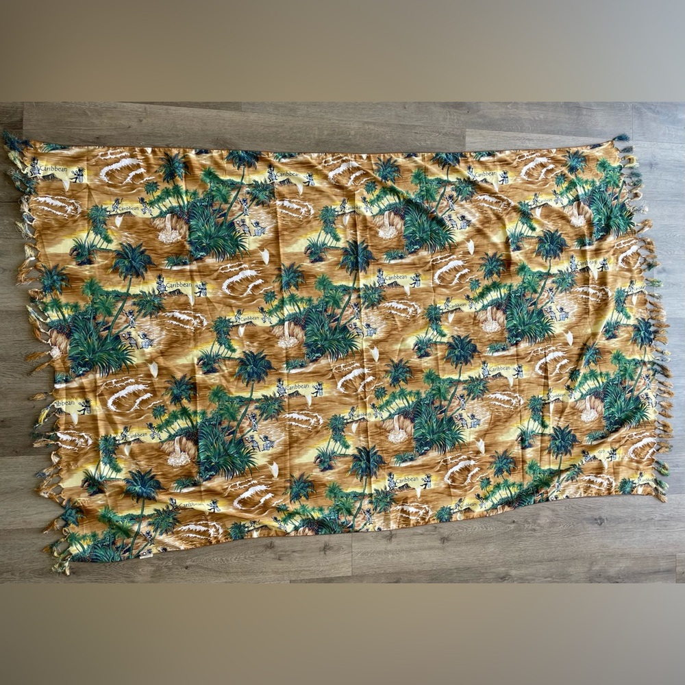 Tropical Carribean Print Fabric Table Cloth with Fringe